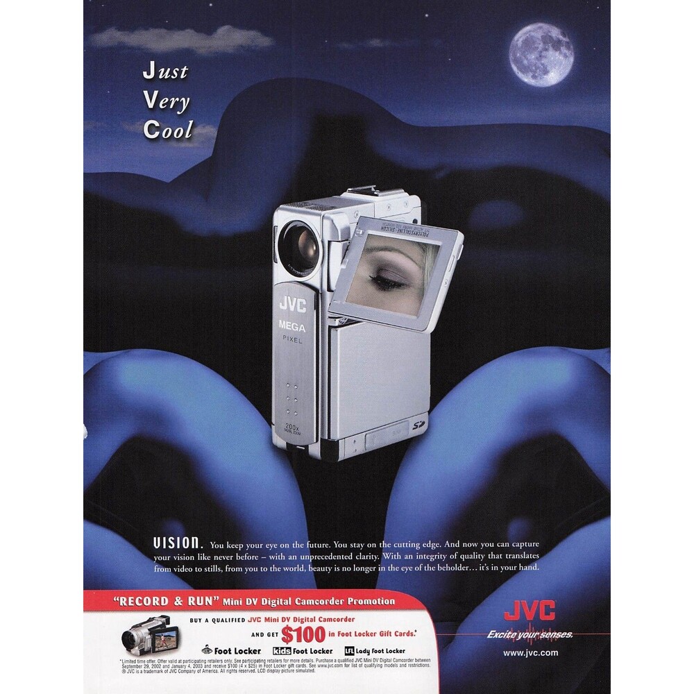 2002 Vintage JVC Camcorder Ad sexy women no clothes on moon thigh Digital Camera